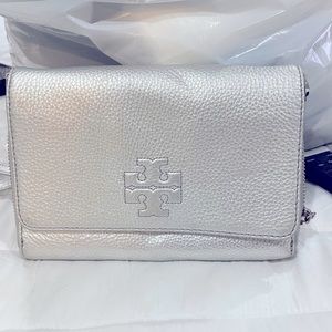 Tory Burch silver metallic crossbody bag